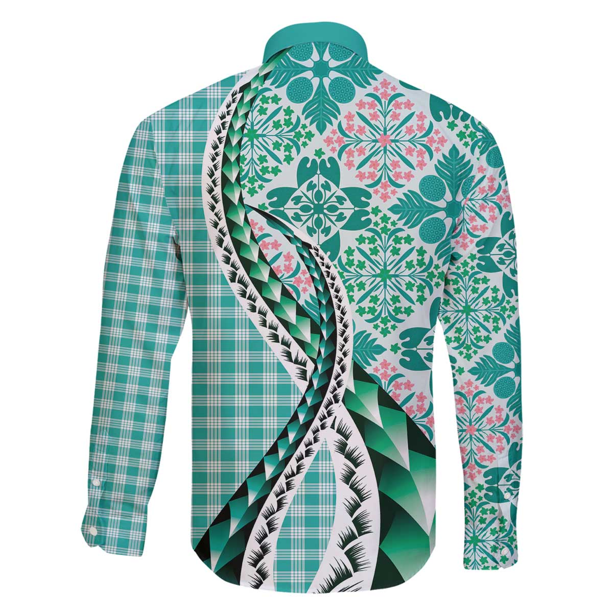 Aloha Vintage Palaka Floral Hawaiian Quilt Family Matching Off The Shoulder Long Sleeve Dress and Hawaiian Shirt Polu Motif LT9 - Polynesian Pride