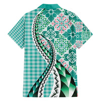 Aloha Vintage Palaka Floral Hawaiian Quilt Family Matching Off Shoulder Maxi Dress and Hawaiian Shirt Polu Motif LT9 - Polynesian Pride
