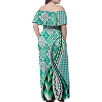 Aloha Vintage Palaka Floral Hawaiian Quilt Family Matching Off Shoulder Maxi Dress and Hawaiian Shirt Polu Motif LT9 - Polynesian Pride