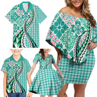Aloha Vintage Palaka Floral Hawaiian Quilt Family Matching Off Shoulder Short Dress and Hawaiian Shirt Polu Motif LT9 - Polynesian Pride