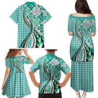 Aloha Vintage Palaka Floral Hawaiian Quilt Family Matching Puletasi and Hawaiian Shirt Polu Motif LT9 - Polynesian Pride