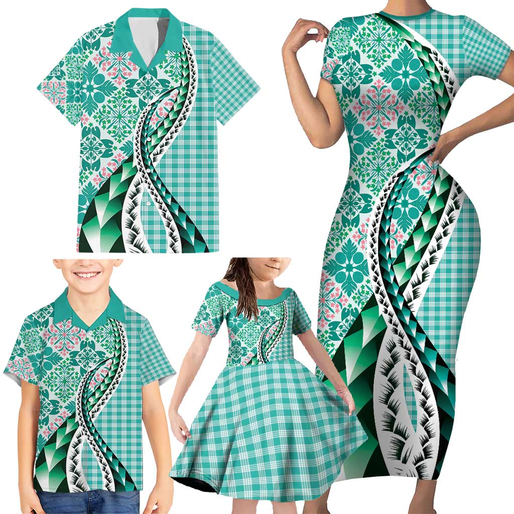 Aloha Vintage Palaka Floral Hawaiian Quilt Family Matching Short Sleeve Bodycon Dress and Hawaiian Shirt Polu Motif LT9 - Polynesian Pride