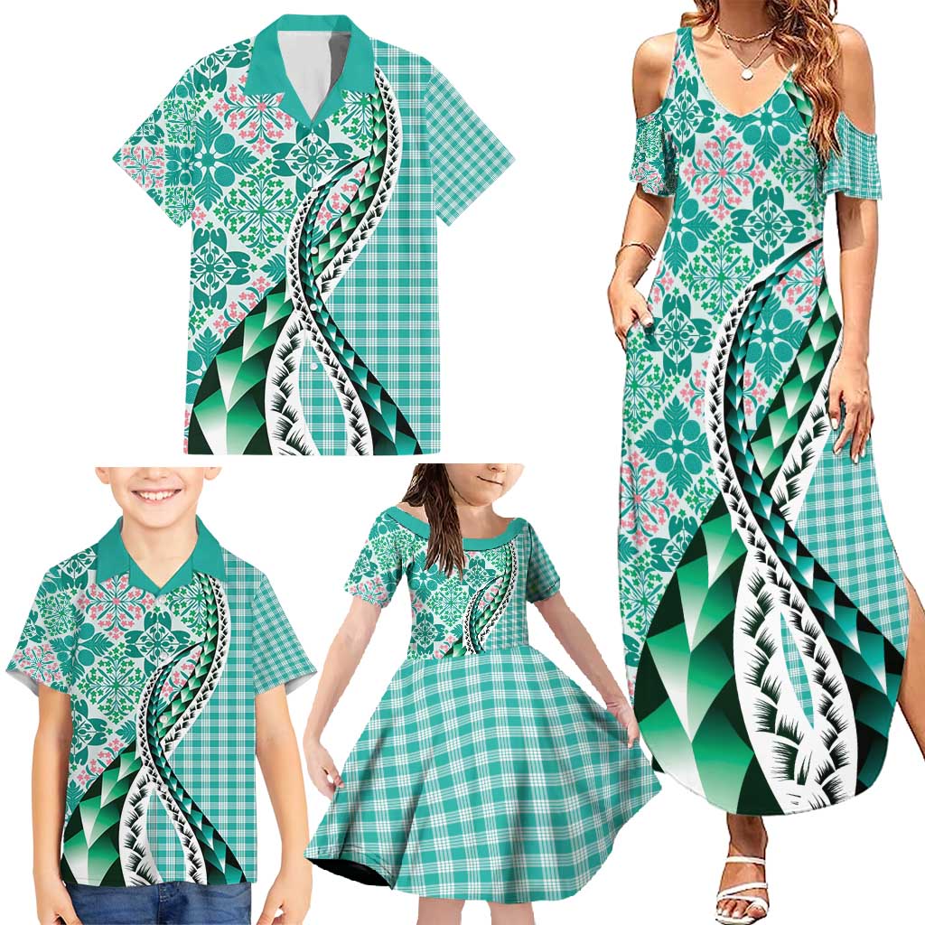 Aloha Vintage Palaka Floral Hawaiian Quilt Family Matching Summer Maxi Dress and Hawaiian Shirt Polu Motif LT9 - Polynesian Pride
