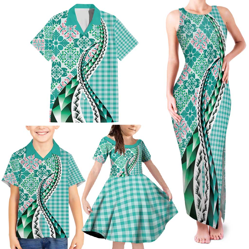 Aloha Vintage Palaka Floral Hawaiian Quilt Family Matching Tank Maxi Dress and Hawaiian Shirt Polu Motif LT9 - Polynesian Pride