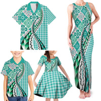 Aloha Vintage Palaka Floral Hawaiian Quilt Family Matching Tank Maxi Dress and Hawaiian Shirt Polu Motif LT9 - Polynesian Pride
