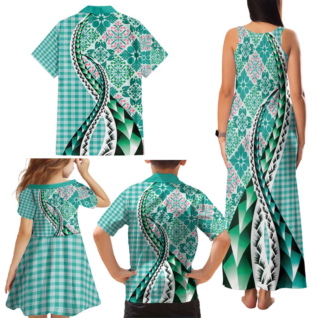 Aloha Vintage Palaka Floral Hawaiian Quilt Family Matching Tank Maxi Dress and Hawaiian Shirt Polu Motif LT9 - Polynesian Pride