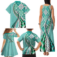 Aloha Vintage Palaka Floral Hawaiian Quilt Family Matching Tank Maxi Dress and Hawaiian Shirt Polu Motif LT9 - Polynesian Pride
