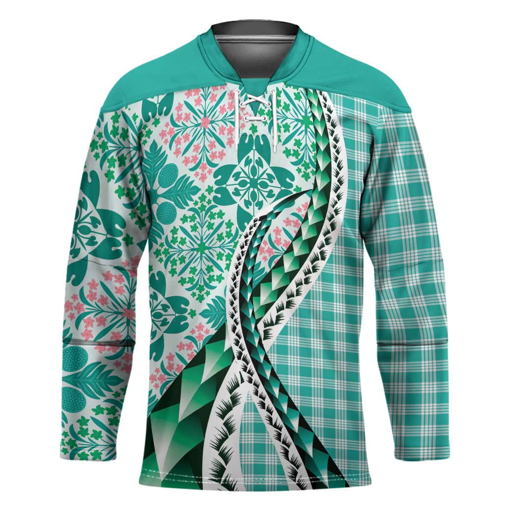 Aloha Vintage Palaka Floral Hawaiian Quilt Hockey Jersey Polu Motif - Polynesian Pride