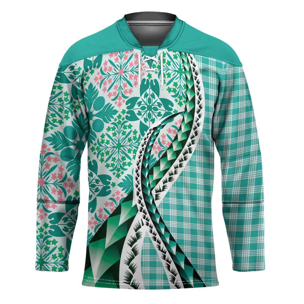 Aloha Vintage Palaka Floral Hawaiian Quilt Hockey Jersey Polu Motif - Polynesian Pride