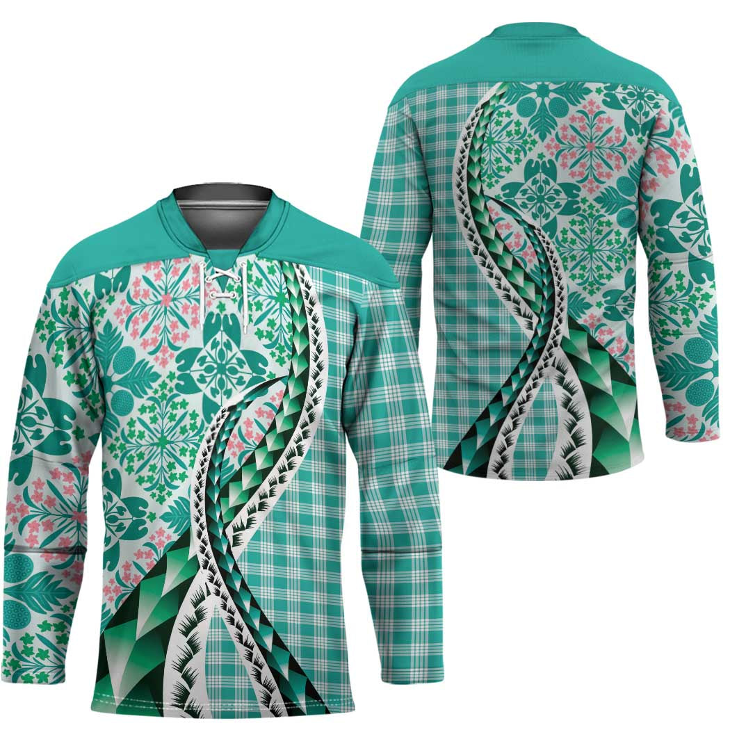 Aloha Vintage Palaka Floral Hawaiian Quilt Hockey Jersey Polu Motif - Polynesian Pride