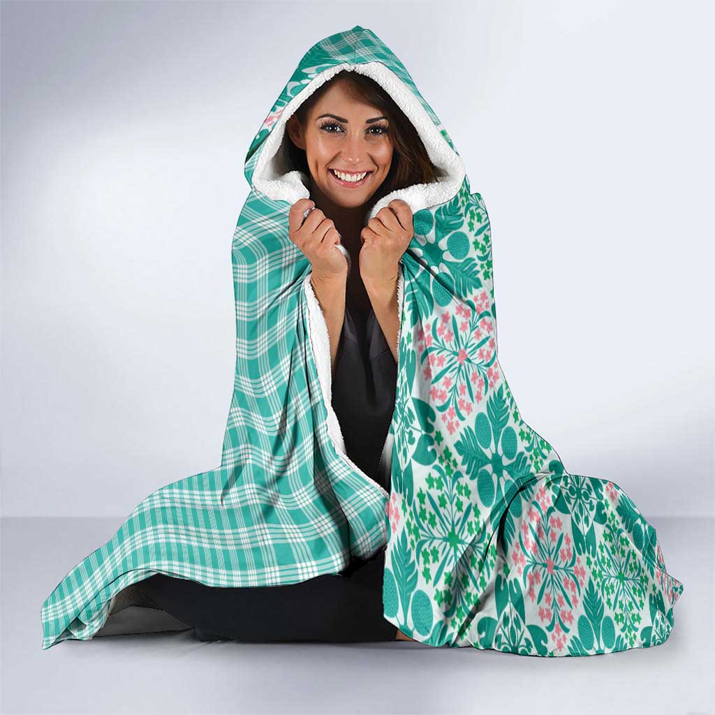 Aloha Vintage Palaka Floral Hawaiian Quilt Hooded Blanket Polu Motif - Polynesian Pride