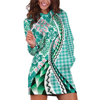 Aloha Vintage Palaka Floral Hawaiian Quilt Hoodie Dress Polu Motif LT9 Turquoise - Polynesian Pride