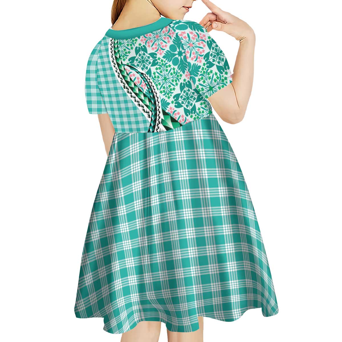 Aloha Vintage Palaka Floral Hawaiian Quilt Kid Short Sleeve Dress Polu Motif - Polynesian Pride