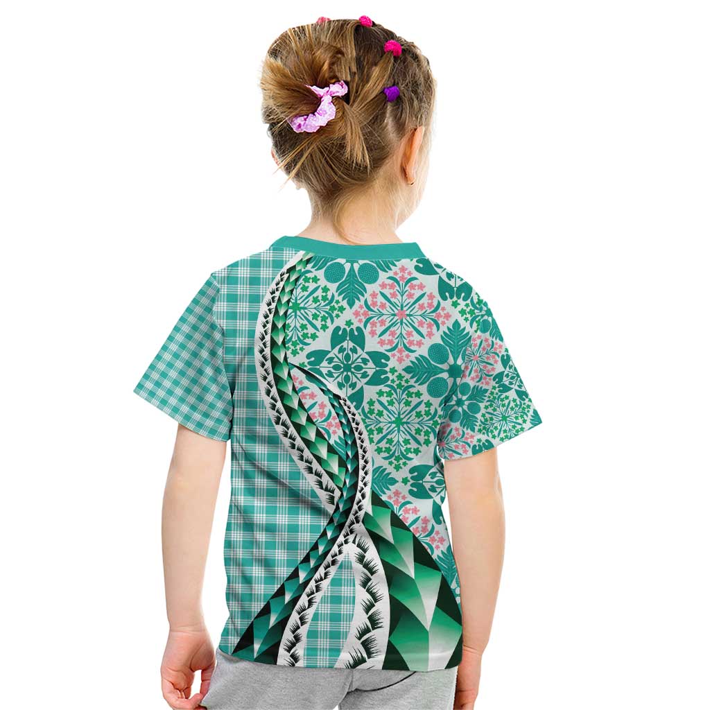 Aloha Vintage Palaka Floral Hawaiian Quilt Kid T Shirt Polu Motif - Polynesian Pride