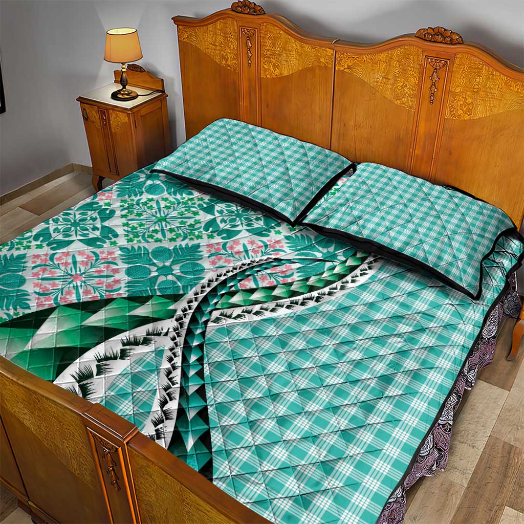 Aloha Vintage Palaka Floral Hawaiian Quilt Quilt Bed Set Polu Motif - Polynesian Pride