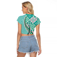 Aloha Vintage Palaka Floral Hawaiian Quilt Raglan Cropped T Shirt Polu Motif - Polynesian Pride