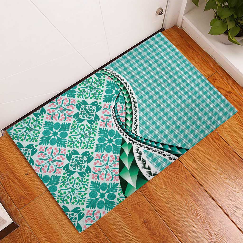 Aloha Vintage Palaka Floral Hawaiian Quilt Rubber Doormat Polu Motif - Polynesian Pride