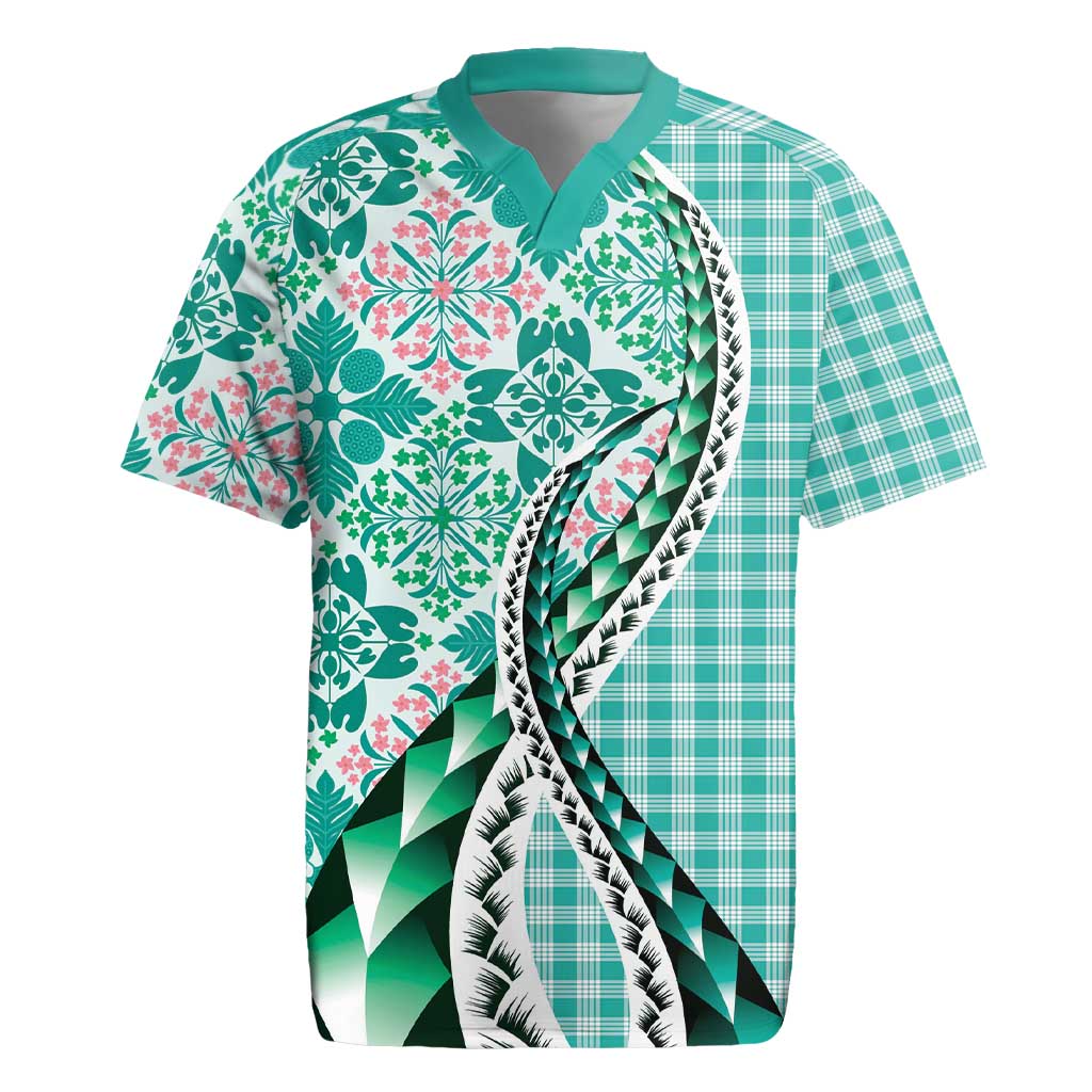 Aloha Vintage Palaka Floral Hawaiian Quilt Rugby Jersey Polu Motif - Polynesian Pride
