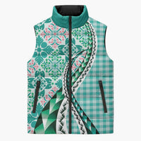 Aloha Vintage Palaka Floral Hawaiian Quilt Sleeveless Puffer Jacket Polu Motif - Polynesian Pride