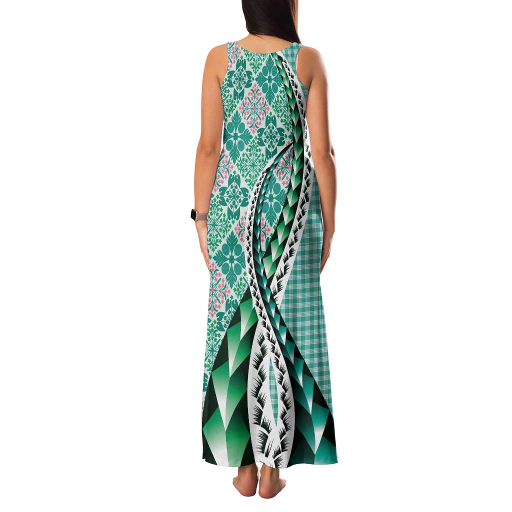 Aloha Vintage Palaka Floral Hawaiian Quilt Tank Maxi Dress Polu Motif - Polynesian Pride