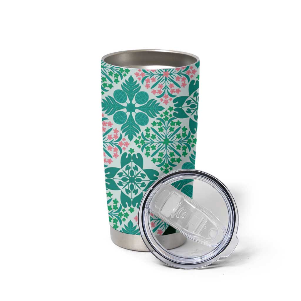 Aloha Vintage Palaka Floral Hawaiian Quilt Tumbler Cup Polu Motif - Polynesian Pride