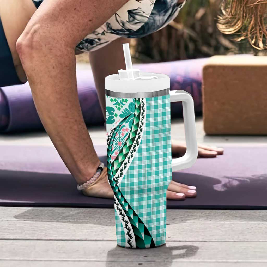 Aloha Vintage Palaka Floral Hawaiian Quilt Tumbler With Handle Polu Motif - Polynesian Pride