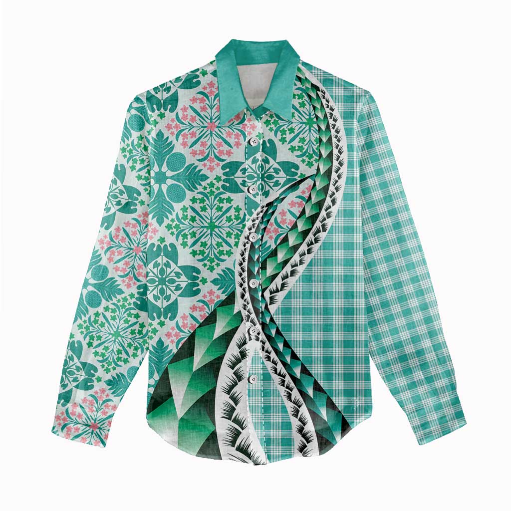 Aloha Vintage Palaka Floral Hawaiian Quilt Women Casual Shirt Polu Motif LT9 - Polynesian Pride