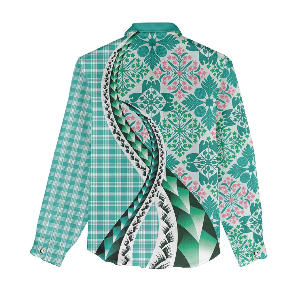 Aloha Vintage Palaka Floral Hawaiian Quilt Women Casual Shirt Polu Motif LT9 - Polynesian Pride