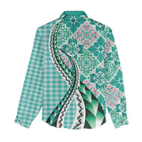 Aloha Vintage Palaka Floral Hawaiian Quilt Women Casual Shirt Polu Motif LT9 - Polynesian Pride