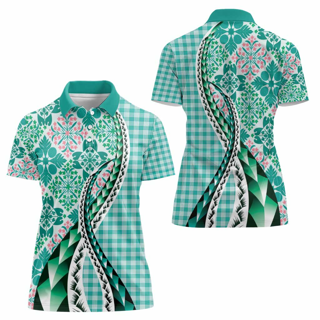 Aloha Vintage Palaka Floral Hawaiian Quilt Women Polo Shirt Polu Motif LT9 - Polynesian Pride