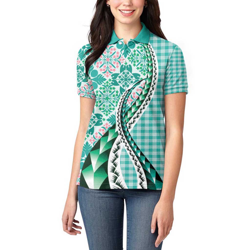 Aloha Vintage Palaka Floral Hawaiian Quilt Women Polo Shirt Polu Motif LT9 - Polynesian Pride