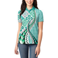Aloha Vintage Palaka Floral Hawaiian Quilt Women Polo Shirt Polu Motif LT9 - Polynesian Pride
