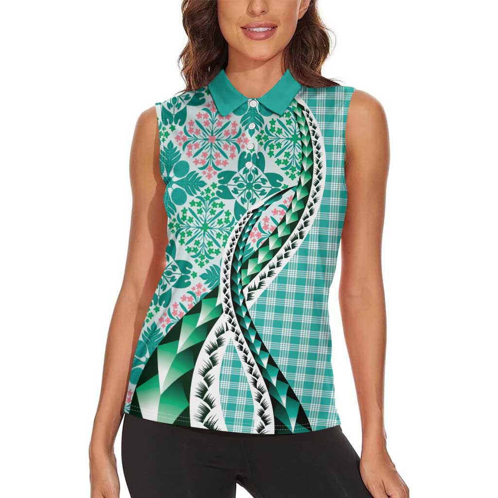 Aloha Vintage Palaka Floral Hawaiian Quilt Women Sleeveless Polo Shirt Polu Motif LT9 - Polynesian Pride