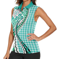 Aloha Vintage Palaka Floral Hawaiian Quilt Women Sleeveless Polo Shirt Polu Motif LT9 - Polynesian Pride