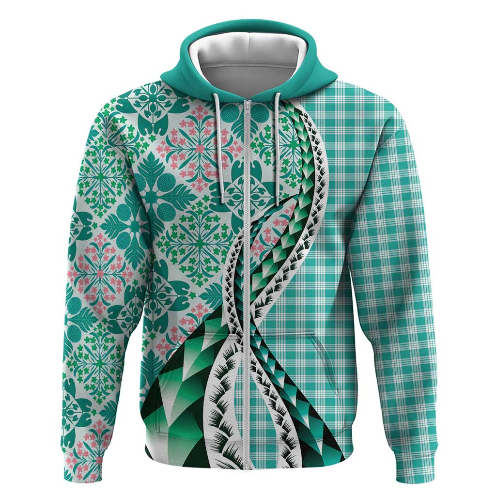 Aloha Vintage Palaka Floral Hawaiian Quilt Zip Hoodie Polu Motif - Polynesian Pride