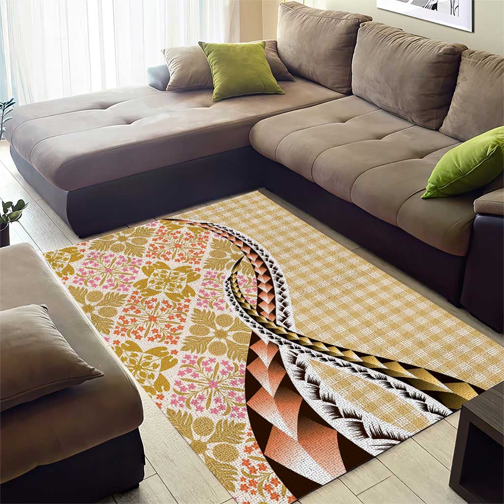 Aloha Vintage Palaka Floral Hawaiian Quilt Area Rug Melemele Motif - Polynesian Pride