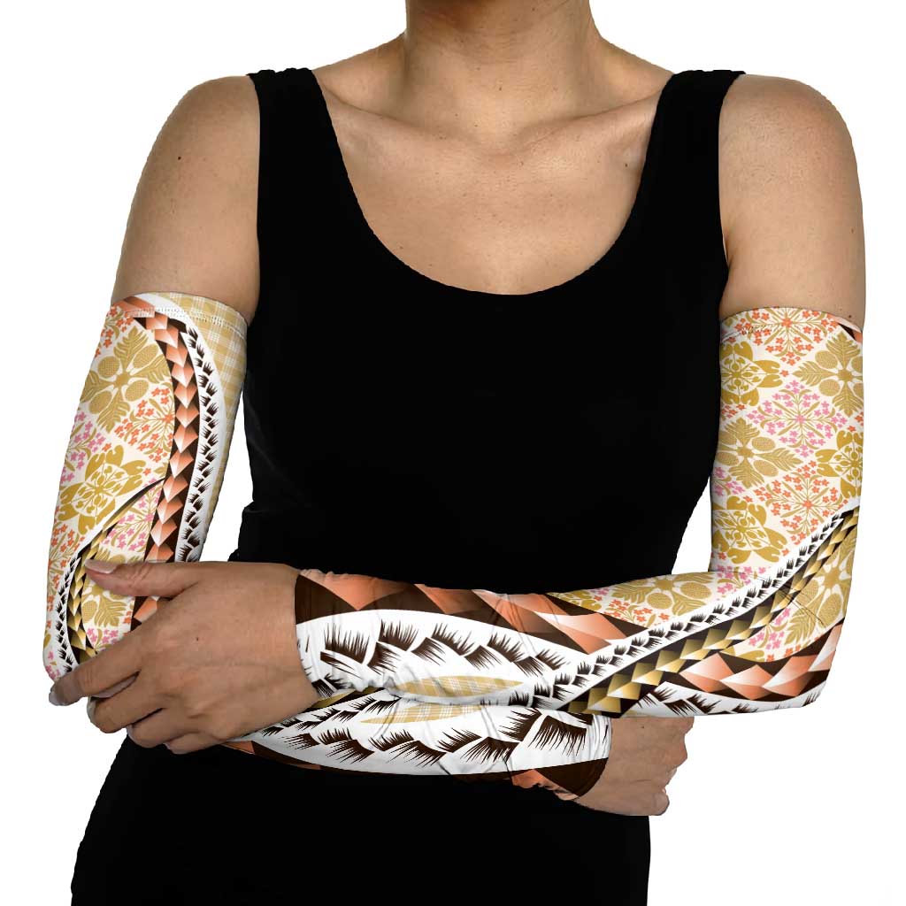 Aloha Vintage Palaka Floral Hawaiian Quilt Arm Sleeves Melemele Motif - Polynesian Pride