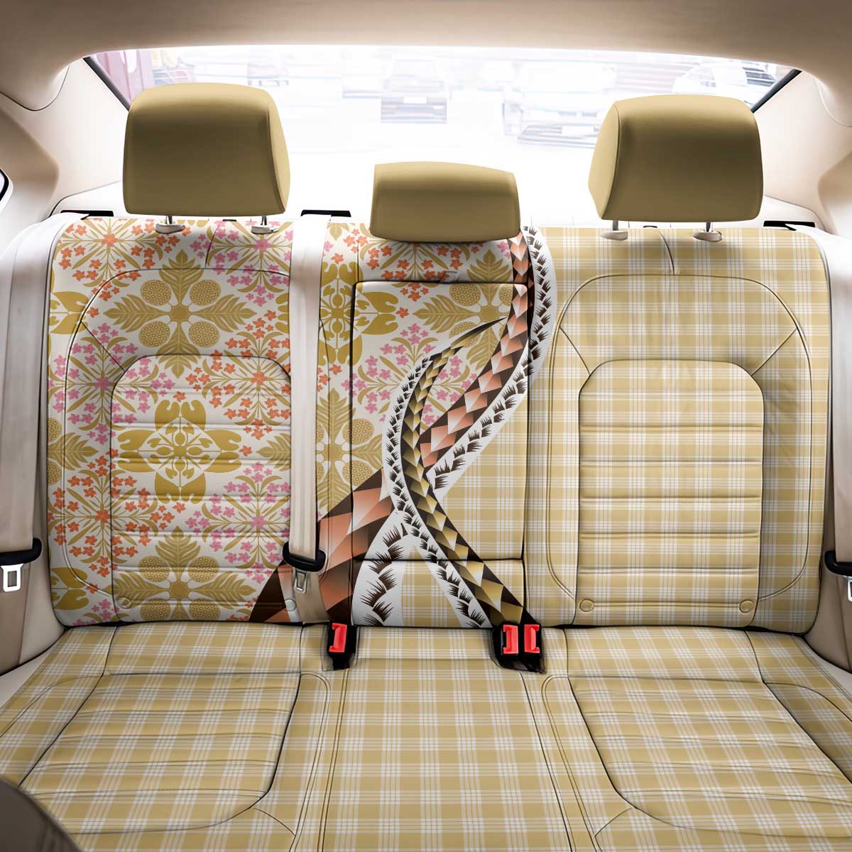 Aloha Vintage Palaka Floral Hawaiian Quilt Back Car Seat Cover Melemele Motif - Polynesian Pride