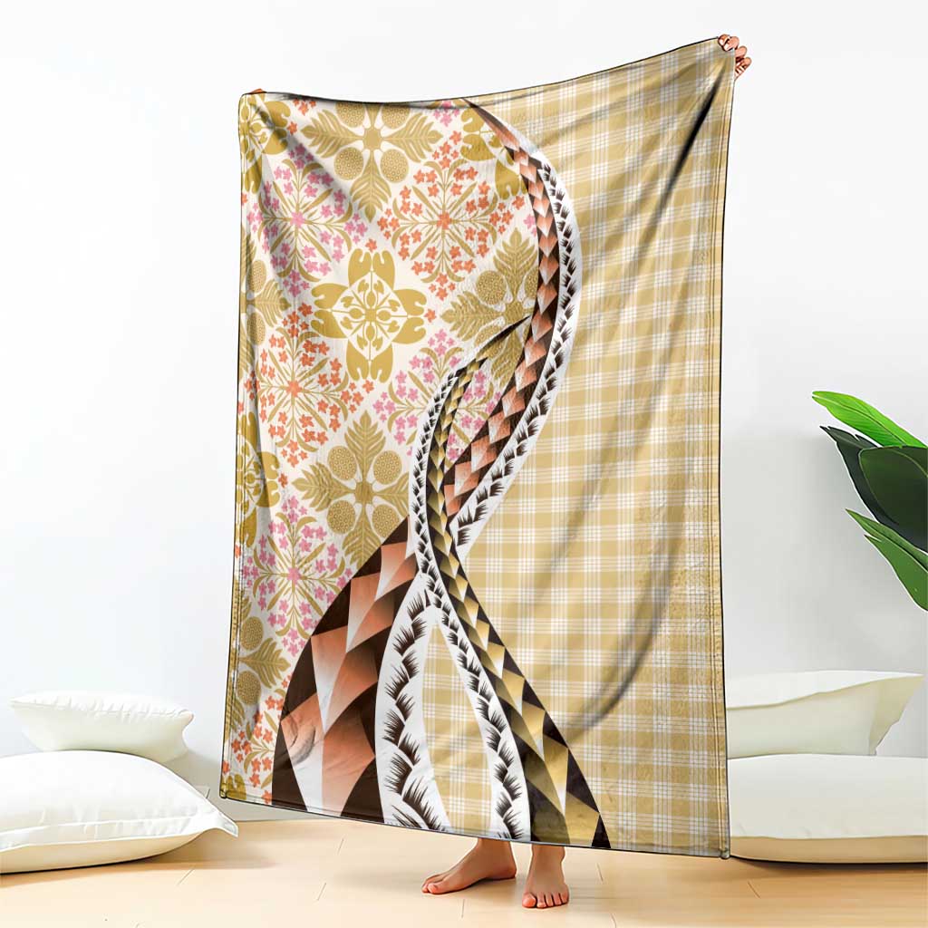 Aloha Vintage Palaka Floral Hawaiian Quilt Blanket Melemele Motif - Polynesian Pride