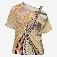 Aloha Vintage Palaka Floral Hawaiian Quilt Cross Shoulder Shirt Melemele Motif - Polynesian Pride