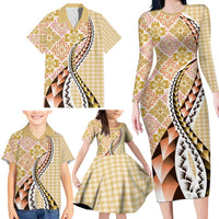 Aloha Vintage Palaka Floral Hawaiian Quilt Family Matching Long Sleeve Bodycon Dress and Hawaiian Shirt Melemele Motif LT9 - Polynesian Pride