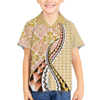 Aloha Vintage Palaka Floral Hawaiian Quilt Family Matching Long Sleeve Bodycon Dress and Hawaiian Shirt Melemele Motif LT9 Son's Shirt Yellow - Polynesian Pride