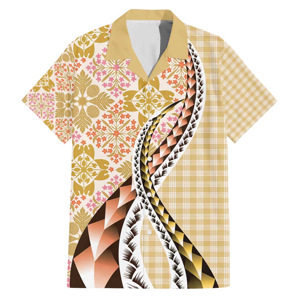 Aloha Vintage Palaka Floral Hawaiian Quilt Family Matching Mermaid Dress and Hawaiian Shirt Melemele Motif LT9 Dad's Shirt - Short Sleeve Yellow - Polynesian Pride