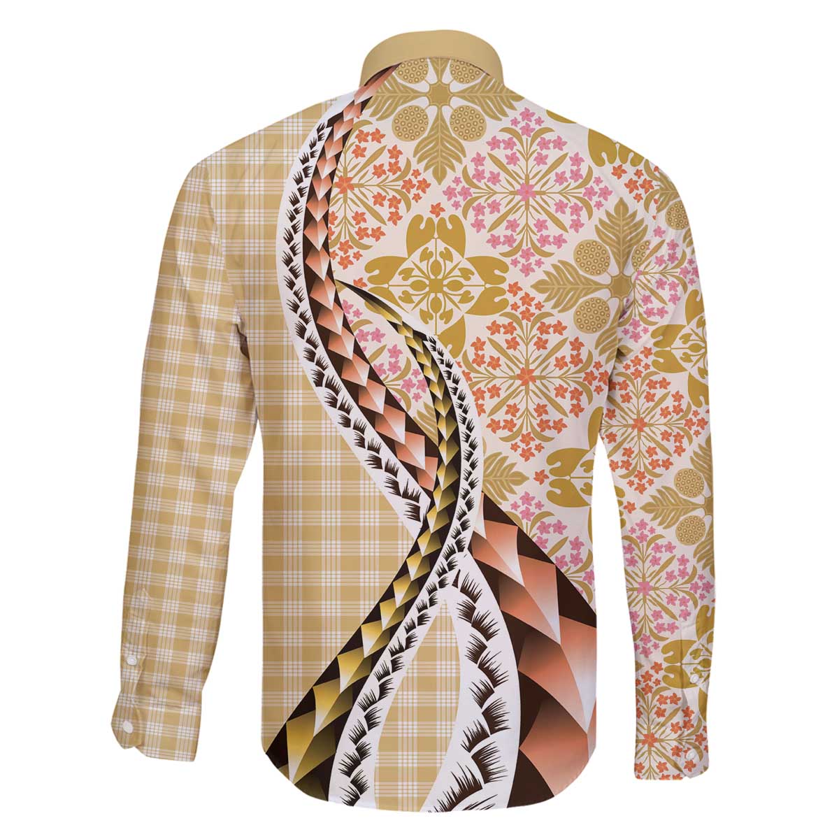 Aloha Vintage Palaka Floral Hawaiian Quilt Family Matching Off The Shoulder Long Sleeve Dress and Hawaiian Shirt Melemele Motif LT9 - Polynesian Pride