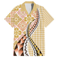 Aloha Vintage Palaka Floral Hawaiian Quilt Family Matching Off Shoulder Short Dress and Hawaiian Shirt Melemele Motif LT9 Dad's Shirt - Short Sleeve Yellow - Polynesian Pride