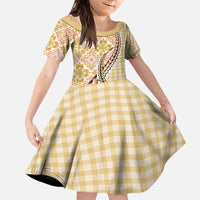 Aloha Vintage Palaka Floral Hawaiian Quilt Family Matching Puletasi and Hawaiian Shirt Melemele Motif LT9 Daughter's Dress Yellow - Polynesian Pride