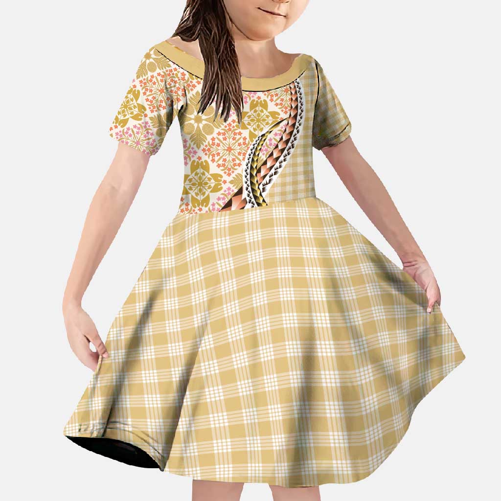 Aloha Vintage Palaka Floral Hawaiian Quilt Family Matching Summer Maxi Dress and Hawaiian Shirt Melemele Motif LT9 Daughter's Dress Yellow - Polynesian Pride