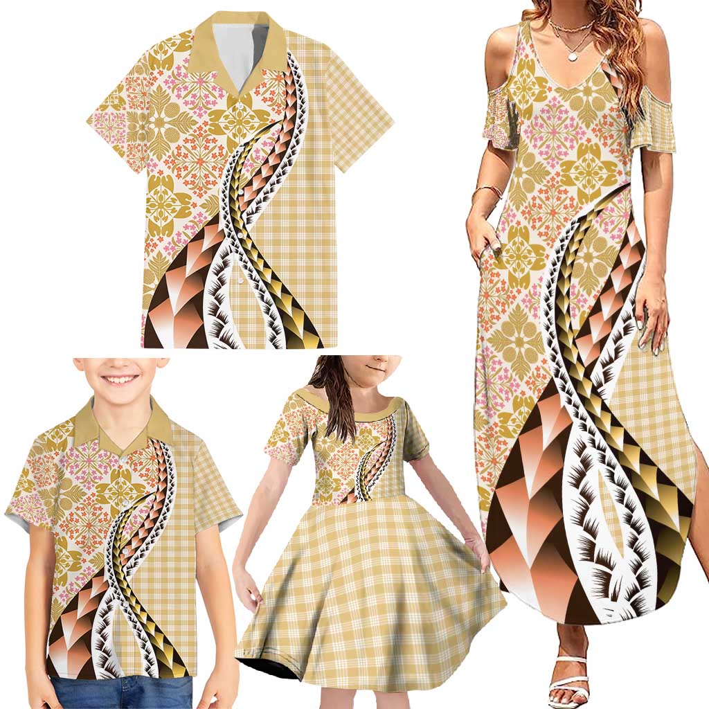 Aloha Vintage Palaka Floral Hawaiian Quilt Family Matching Summer Maxi Dress and Hawaiian Shirt Melemele Motif LT9 - Polynesian Pride