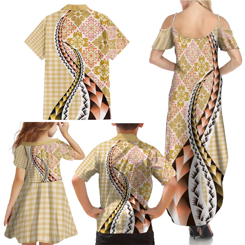 Aloha Vintage Palaka Floral Hawaiian Quilt Family Matching Summer Maxi Dress and Hawaiian Shirt Melemele Motif LT9 - Polynesian Pride