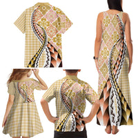 Aloha Vintage Palaka Floral Hawaiian Quilt Family Matching Tank Maxi Dress and Hawaiian Shirt Melemele Motif LT9 - Polynesian Pride